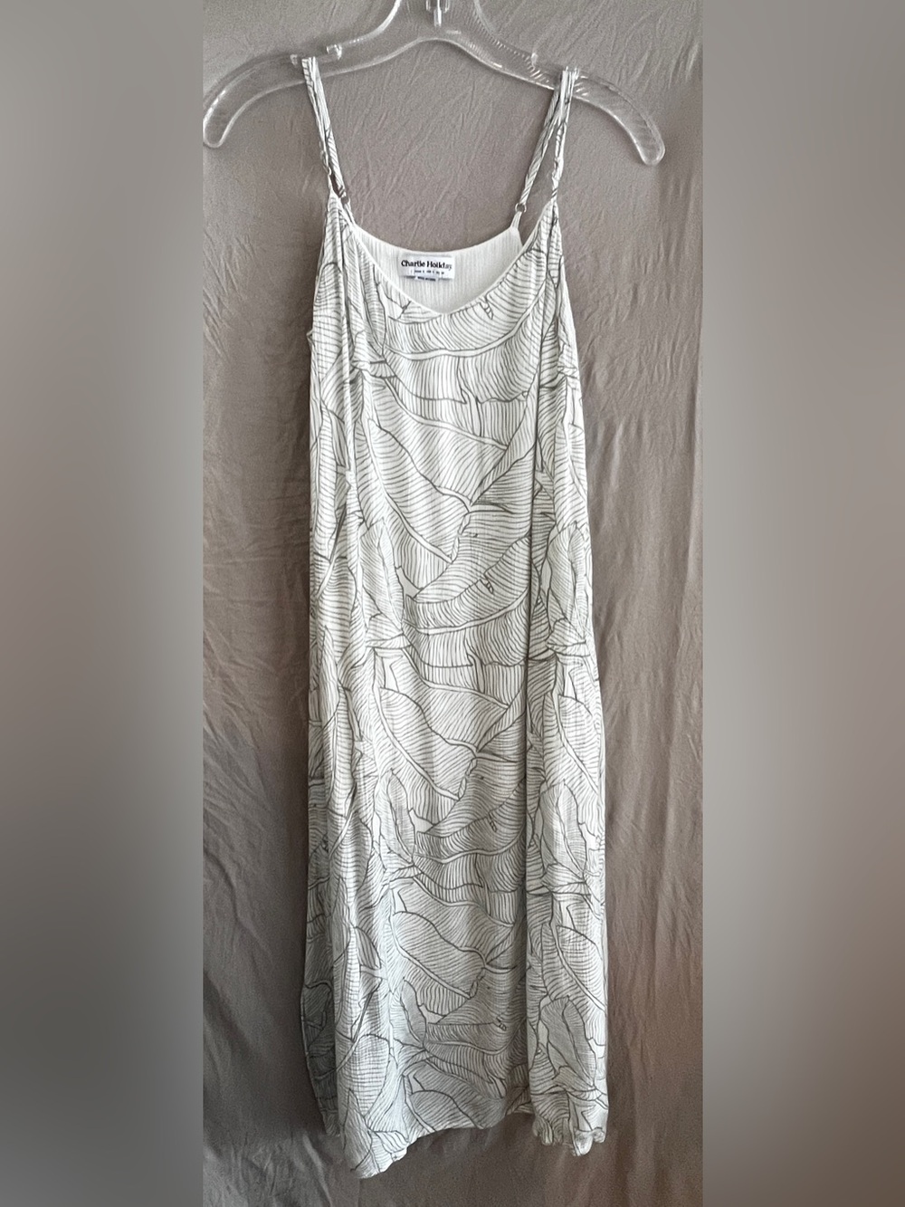 Charlie Holiday Cream Maxi Dress with Green Leaf Line Print
